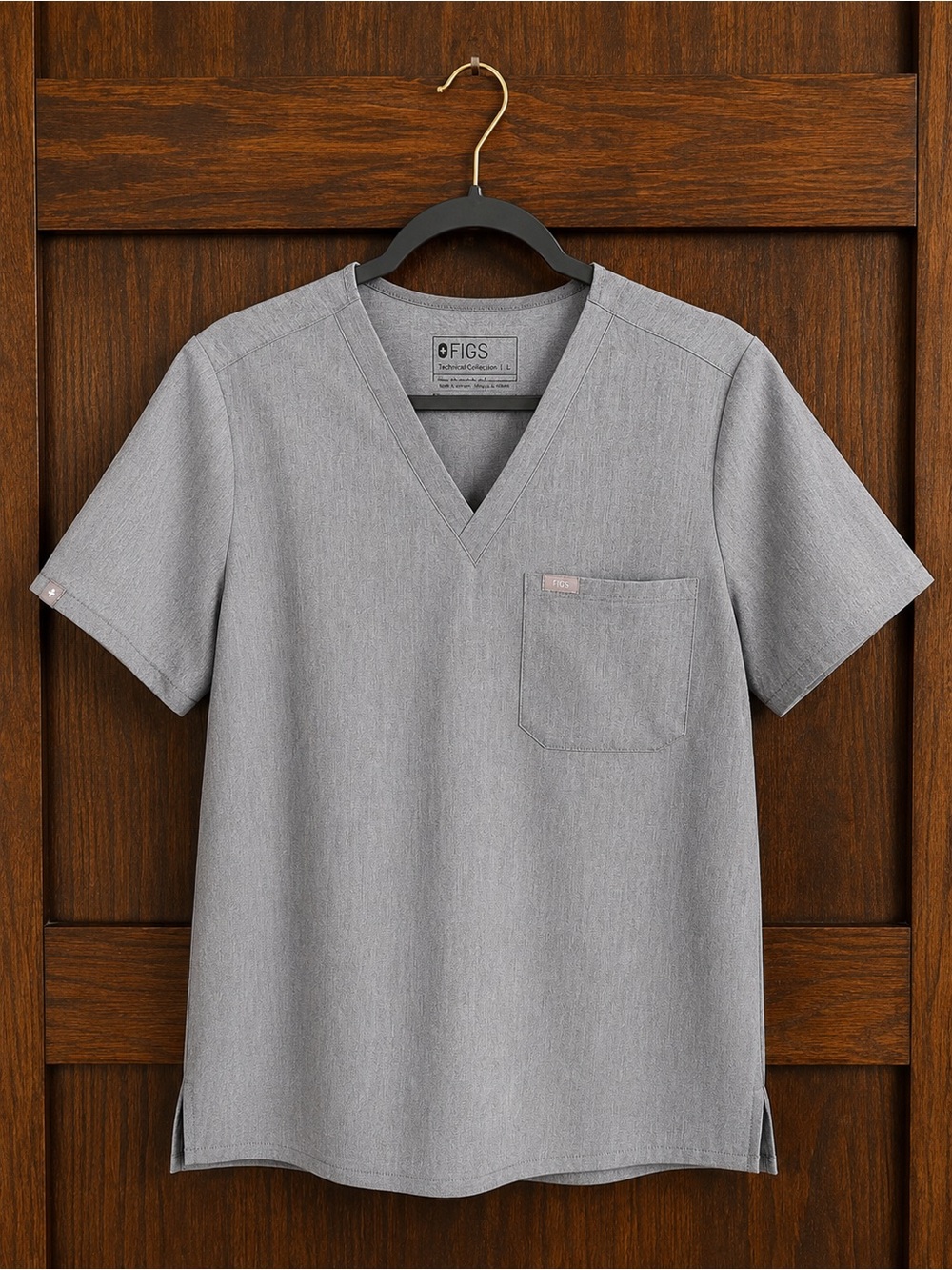 Figs Women's V-Neck Short Sleeve Top in Light Gray